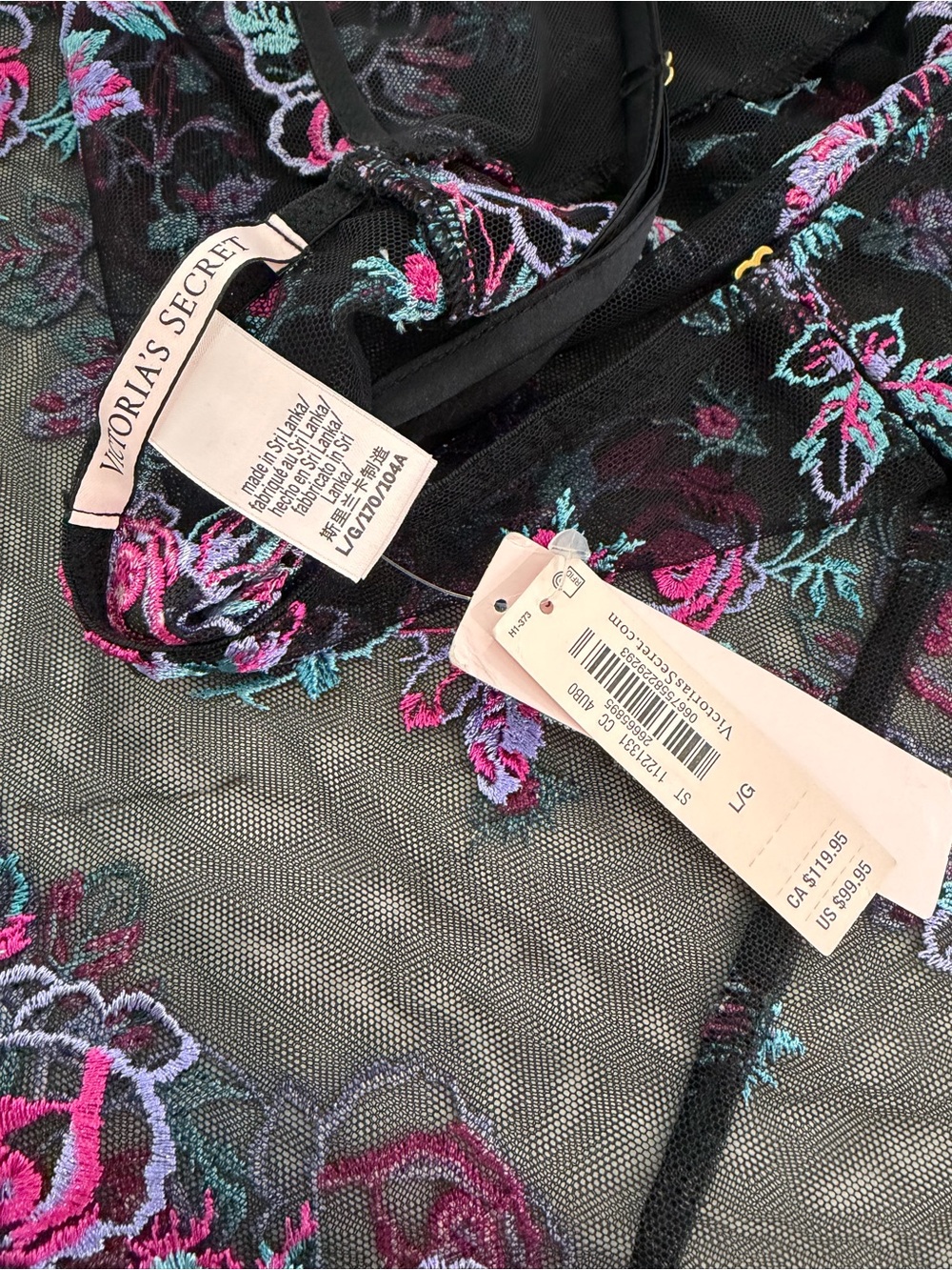 NWT Victoria's Secret Floral Embroidery Sheer Mesh lingerie Slip size L - Picture 11 of 12